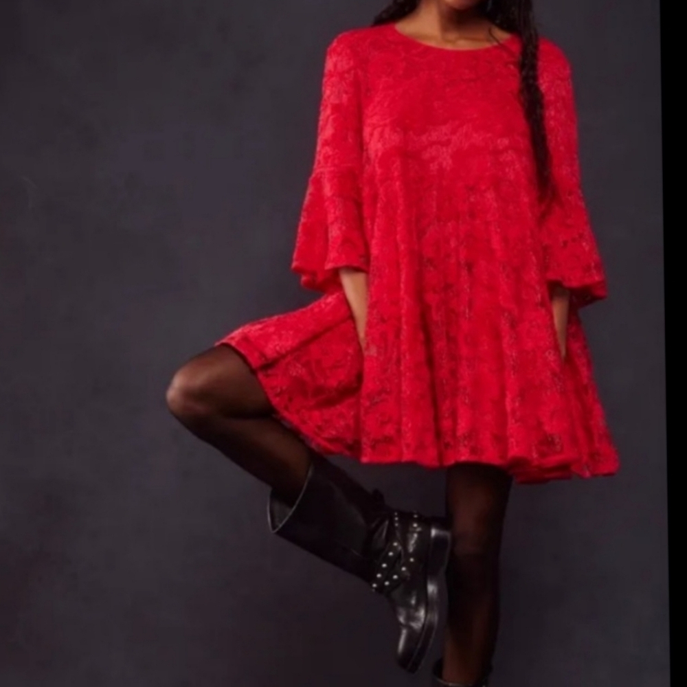 NWOT Free people Fly Me Away Velvet Lace Boho Lagenlook Formal Dress Size S